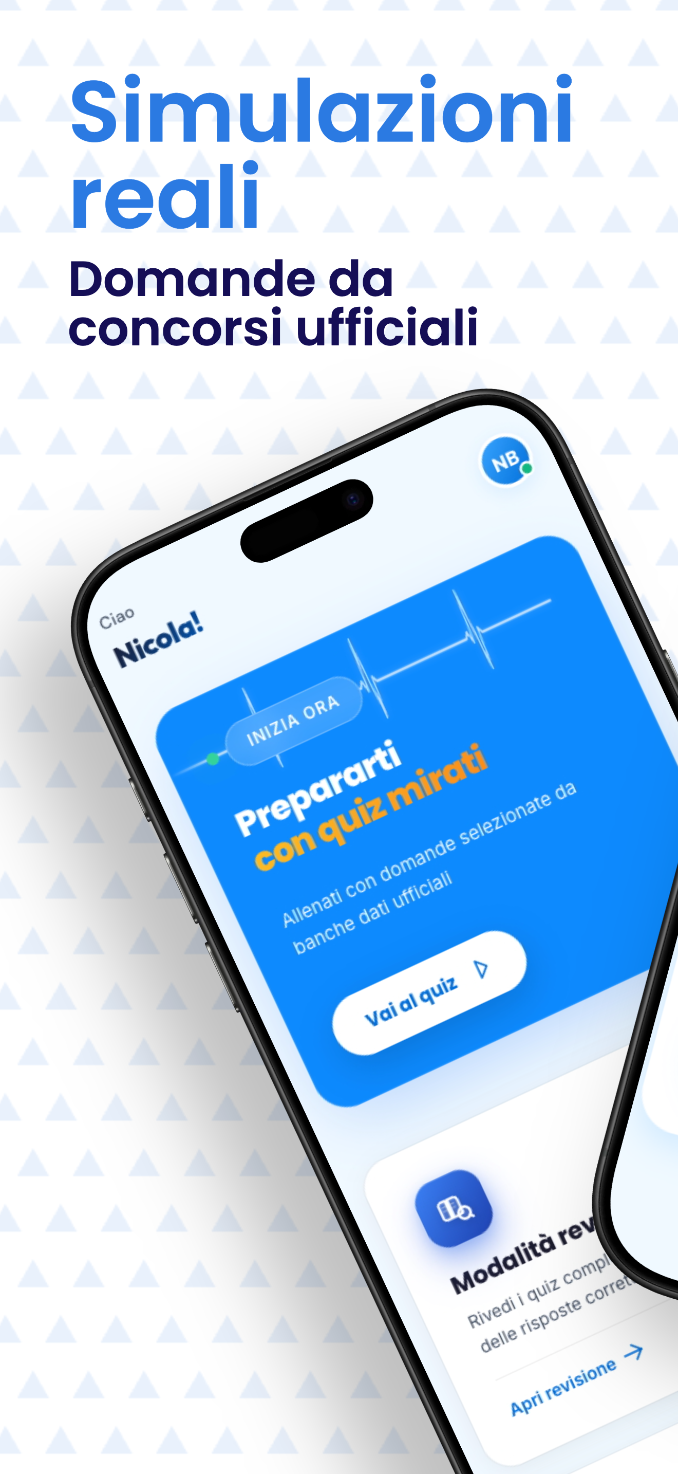 Schermata home dell'app Infermierando con lista categorie quiz