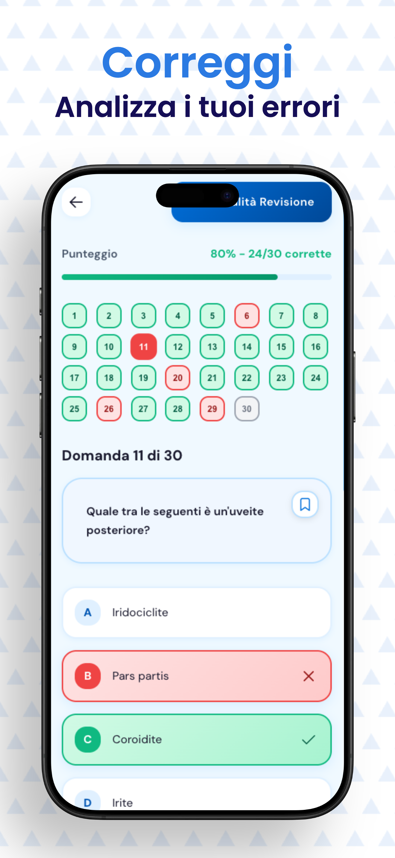 Schermata spiegazioni dettagliate delle risposte